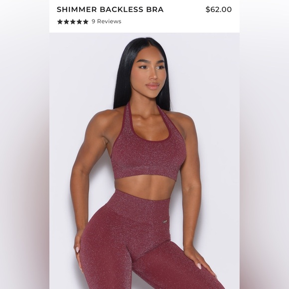 Bombshell Sportswear Shimmer V Back Leggings in Burgundy and sports bra - Picture 3 of 4